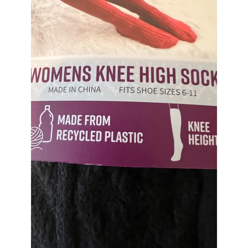 Muk‎ Luks Womens Knee High Socks 2 Pair Pack Black Cable Knit Shoe Size 6-11